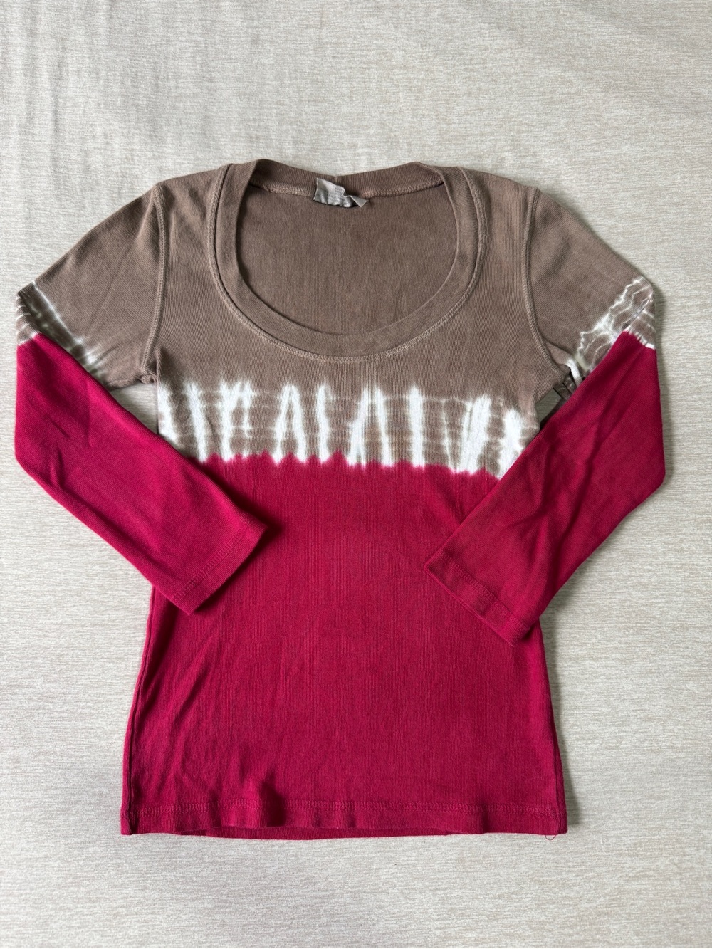 Michael Stars Tie Dye Long Sleeve Scoop Neck Top Pink Brown Made USA